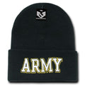USAF Army USmc Marines Navy Coast Guard Logos Beanies Cuffed Long Knit Caps Hats-Army Text - Black-