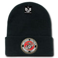 USAF Army USmc Marines Navy Coast Guard Logos Beanies Cuffed Long Knit Caps Hats-Marines Logo - Black-