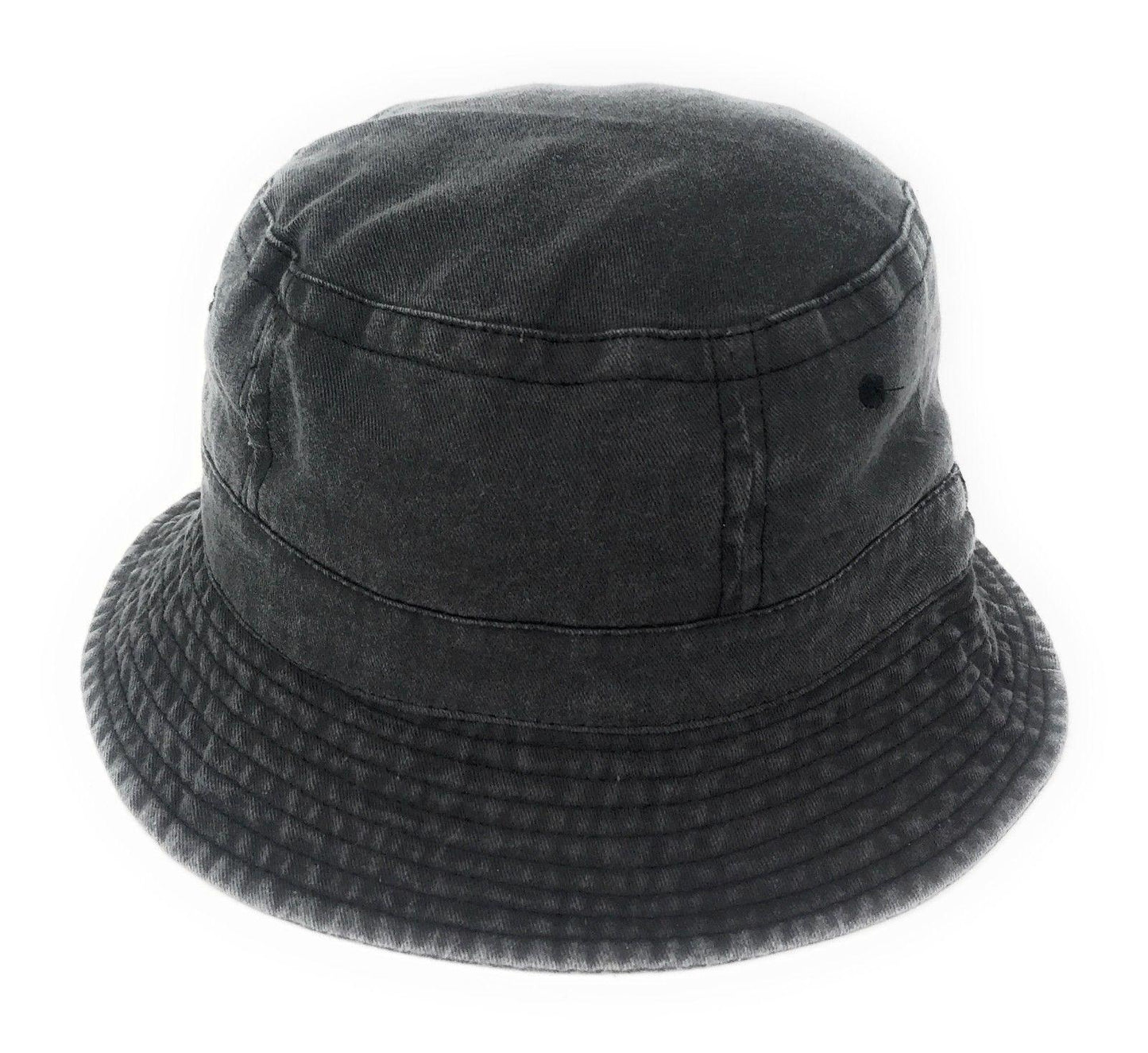 Washed Cotton Sun Bucket Boonie Hats Caps Fitted Sizes Solid /Camo Fishermans Beach-Large-Black (washed)-