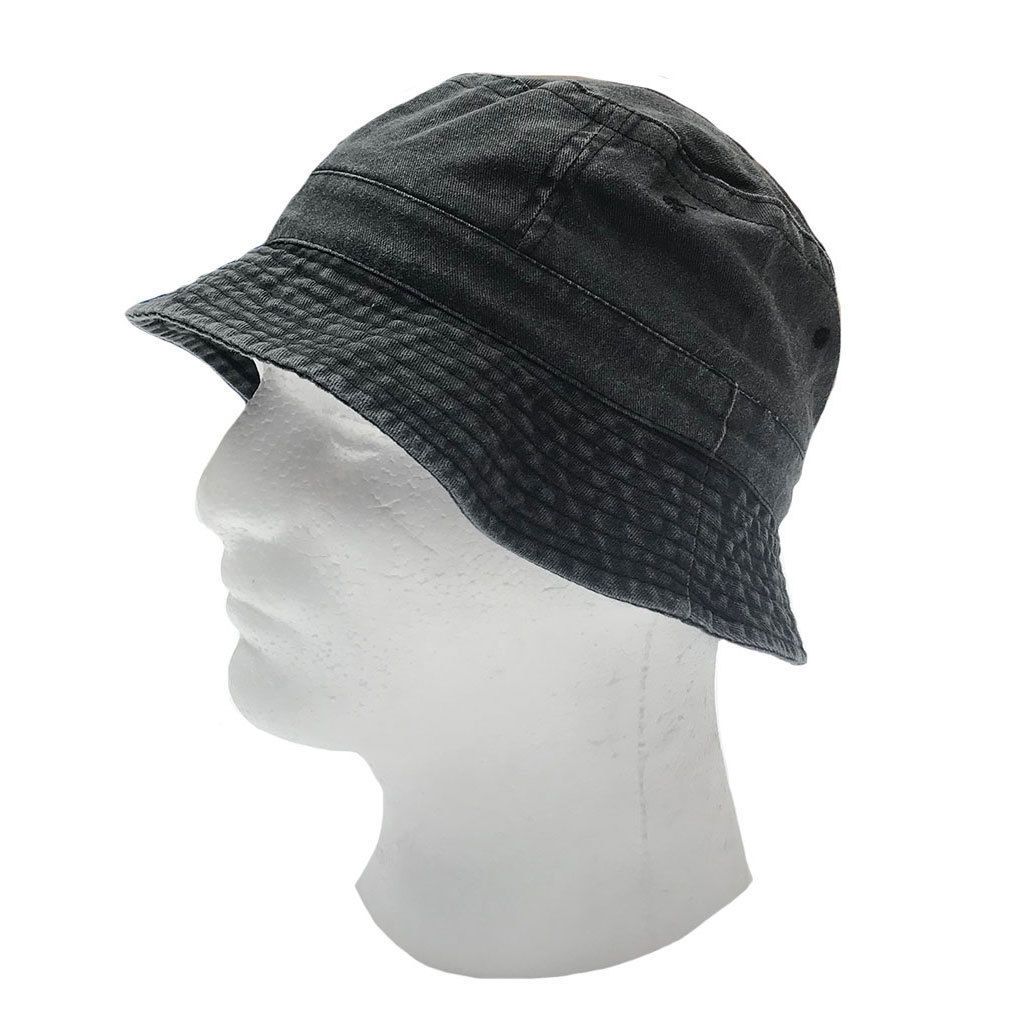 Washed Cotton Sun Bucket Boonie Hats Caps Fitted Sizes Solid /Camo Fishermans Beach-Large-Black (washed)-