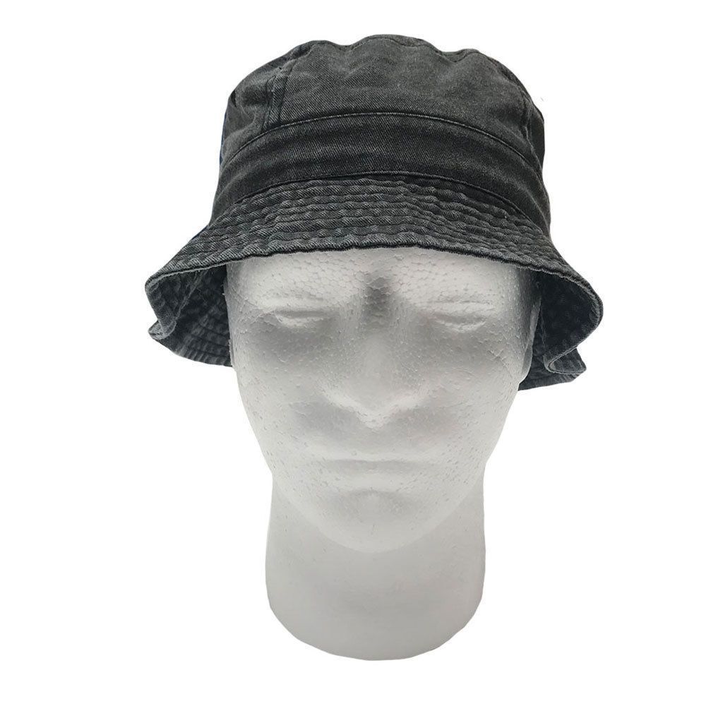 Washed Cotton Sun Bucket Boonie Hats Caps Fitted Sizes Solid /Camo Fishermans Beach-Large-Black (washed)-