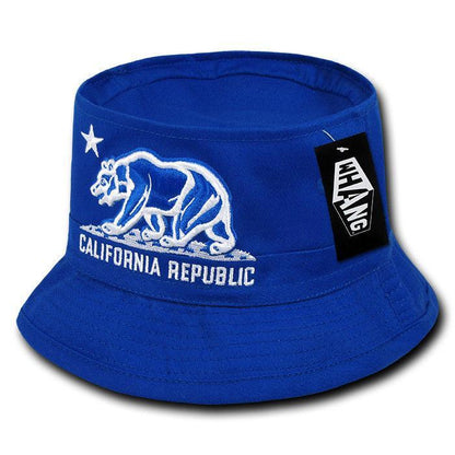Whang California Bear Bucket Hats Caps Cotton Unconstructed-Royal-S/M-