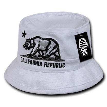 Whang California Bear Bucket Hats Caps Cotton Unconstructed-White-S/M-
