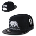 Whang California Cali Republic 6 Panel Flat Vinyl Bill Snapback Hats Caps-Black/Black-