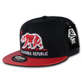 Whang California Cali Republic 6 Panel Flat Vinyl Bill Snapback Hats Caps-Black/Red-