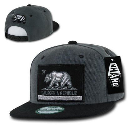 Whang California Cali Republic Bear Cali Flag Snapbacks Snapback Caps Hats-Charcoal / Black-