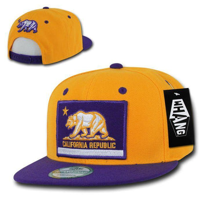 Whang California Cali Republic Bear Cali Flag Snapbacks Snapback Caps Hats-Gold / Purple-