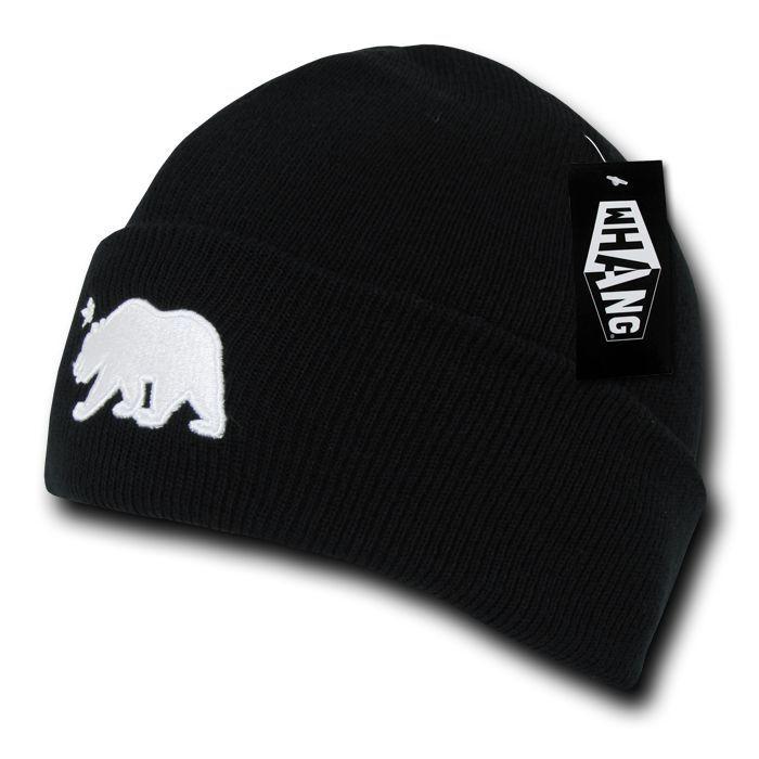 Whang California Cali Republic Bear Cuffed Beanies Caps Hats Black-