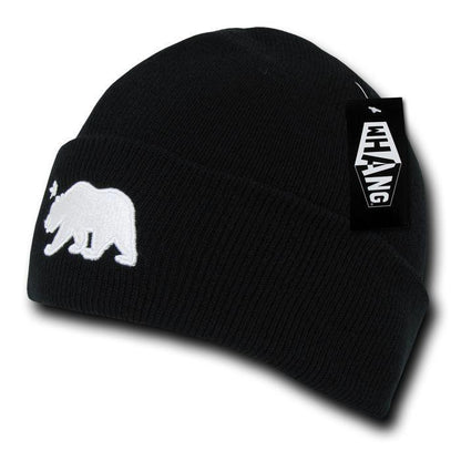 Whang California Cali Republic Bear Cuffed Beanies Caps Hats Black-