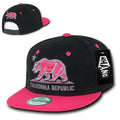 Whang California Cali Republic Bear Flat Bill Retro 3D Snapback Caps Hats Unisex-Black / Hot Pink-
