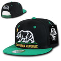 Whang California Cali Republic Bear Flat Bill Retro 3D Snapback Caps Hats Unisex-Black / Kelly-