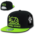 Whang California Cali Republic Bear Flat Bill Retro 3D Snapback Caps Hats Unisex-Black / Neon Green-