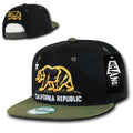 Whang California Cali Republic Bear Flat Bill Retro 3D Snapback Caps Hats Unisex-Black / Olive-