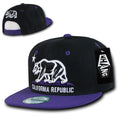 Whang California Cali Republic Bear Flat Bill Retro 3D Snapback Caps Hats Unisex-Black / Purple-