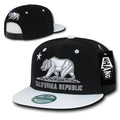 Whang California Cali Republic Bear Flat Bill Retro 3D Snapback Caps Hats Unisex-Black / White-