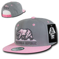Whang California Cali Republic Bear Flat Bill Retro 3D Snapback Caps Hats Unisex-Grey / Pink-