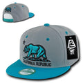 Whang California Cali Republic Bear Flat Bill Retro 3D Snapback Caps Hats Unisex-Grey / Teal-