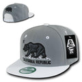 Whang California Cali Republic Bear Flat Bill Retro 3D Snapback Caps Hats Unisex-Grey / White-