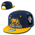 Whang California Cali Republic Bear Flat Bill Retro 3D Snapback Caps Hats Unisex-Navy / Gold-