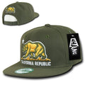 Whang California Cali Republic Bear Flat Bill Retro 3D Snapback Caps Hats Unisex-Olive-