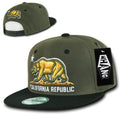 Whang California Cali Republic Bear Flat Bill Retro 3D Snapback Caps Hats Unisex-Olive / Black-