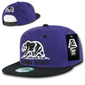 Whang California Cali Republic Bear Flat Bill Retro 3D Snapback Caps Hats Unisex-Purple / Black-