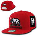 Whang California Cali Republic Bear Flat Bill Retro 3D Snapback Caps Hats Unisex-Red-