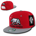 Whang California Cali Republic Bear Flat Bill Retro 3D Snapback Caps Hats Unisex-Red / Grey-