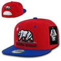 Whang California Cali Republic Bear Flat Bill Retro 3D Snapback Caps Hats Unisex-Red / Royal-