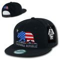 Whang California Cali Republic Bear Flat Bill Retro 3D Snapback Caps Hats Unisex-Stars & Stripes / Black-
