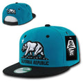 Whang California Cali Republic Bear Flat Bill Retro 3D Snapback Caps Hats Unisex-Teal / Black-