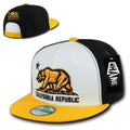 Whang California Cali Republic Bear Flat Bill Retro 3D Snapback Caps Hats Unisex-White / Gold / Black-