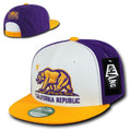 Whang California Cali Republic Bear Flat Bill Retro 3D Snapback Caps Hats Unisex-White / Gold / Purple-