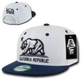 Whang California Cali Republic Bear Flat Bill Retro 3D Snapback Caps Hats Unisex-White / Navy-