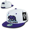 Whang California Cali Republic Bear Flat Bill Retro 3D Snapback Caps Hats Unisex-White / Purple-