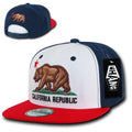 Whang California Cali Republic Bear Flat Bill Retro 3D Snapback Caps Hats Unisex-White / Red / Navy-