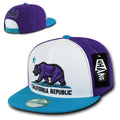 Whang California Cali Republic Bear Flat Bill Retro 3D Snapback Caps Hats Unisex-White / Teal / Purple-