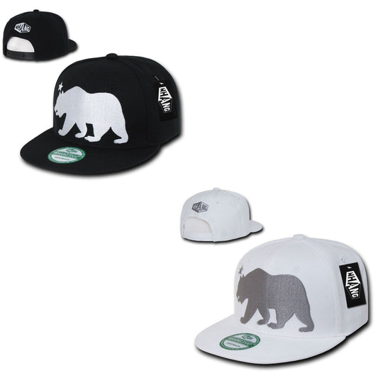 Whang California Cali Republic Monster Bear Flat Bill Snapback Hats Caps-Black-