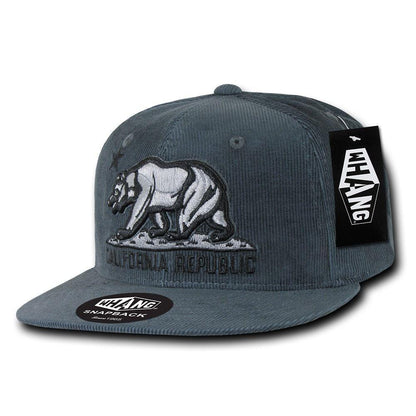 Whang California Corduroy Republic Monster Bear 6 Panel Snapback Caps Hats-Black-