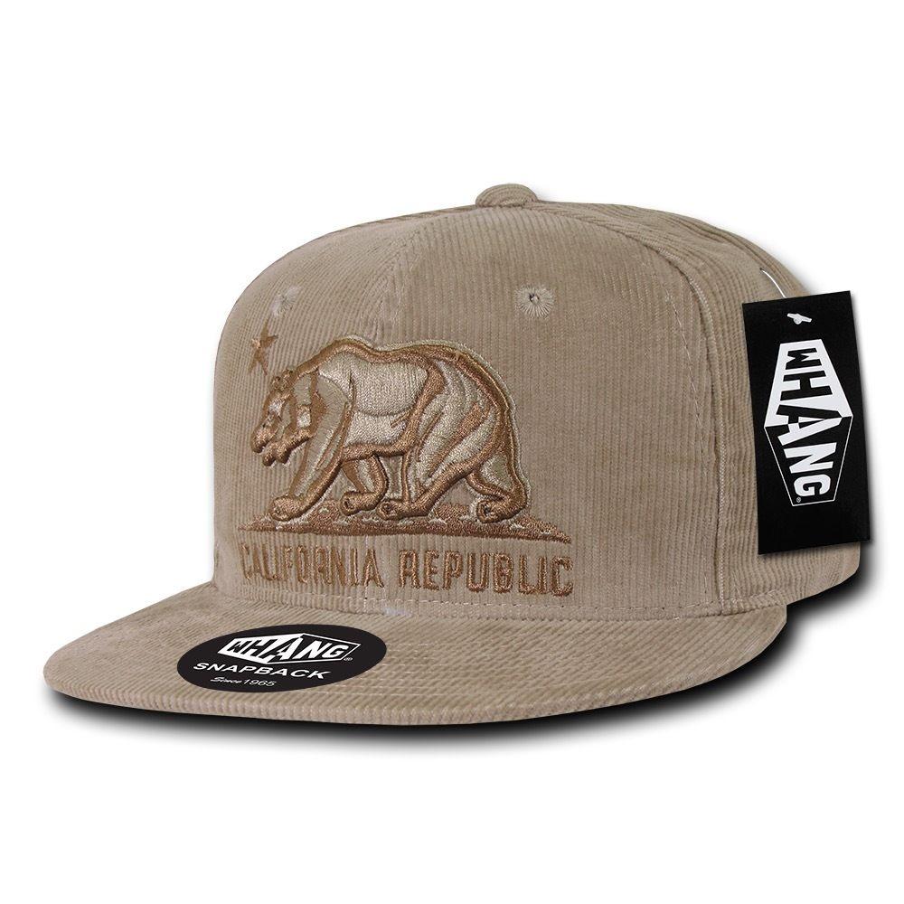 Whang California Corduroy Republic Monster Bear 6 Panel Snapback Caps Hats-Black-