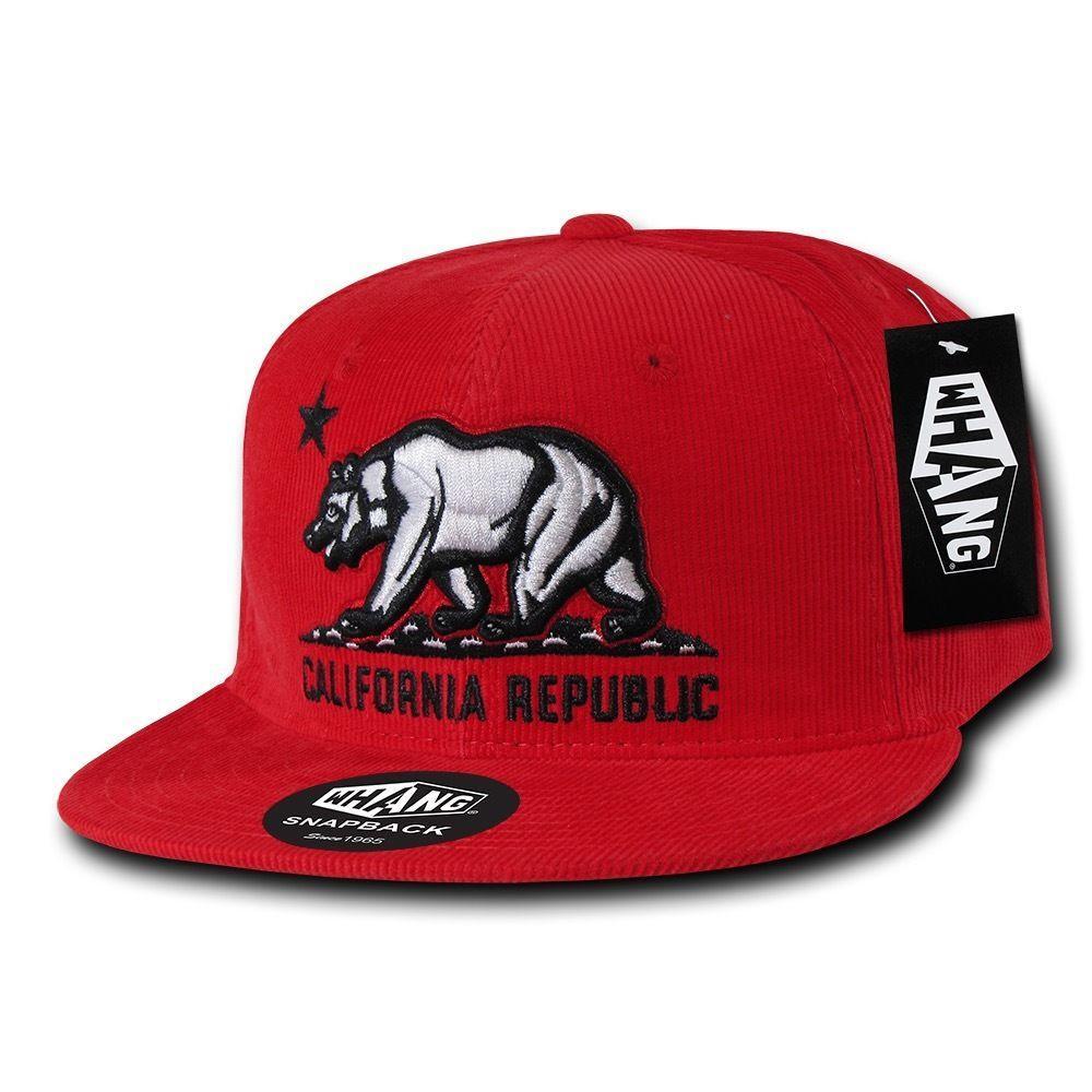 Whang California Corduroy Republic Monster Bear 6 Panel Snapback Caps Hats-Black-