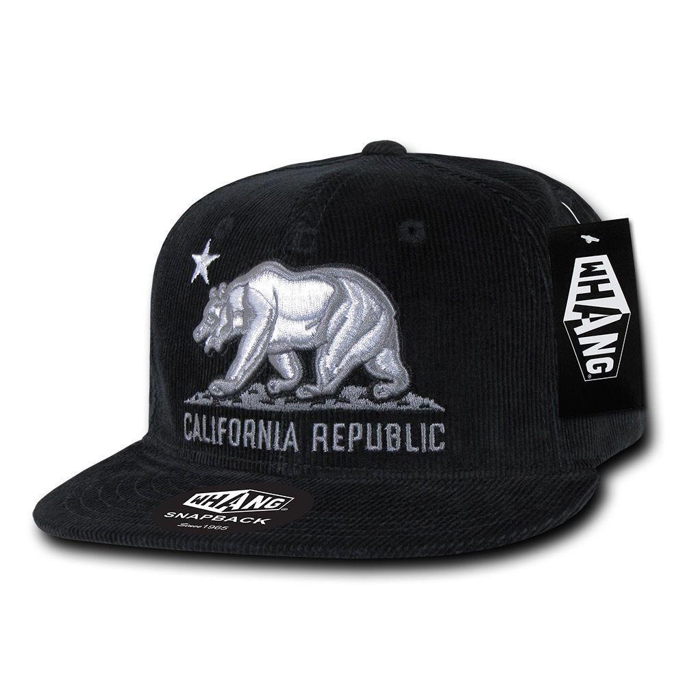 Whang California Corduroy Republic Monster Bear 6 Panel Snapback Caps Hats-Black-