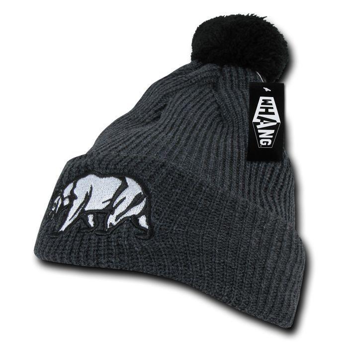 Whang California Republic Cali Bear Cuff Pom Rasta Warm Winter Beanies Hats Caps-Heather Charcoal-