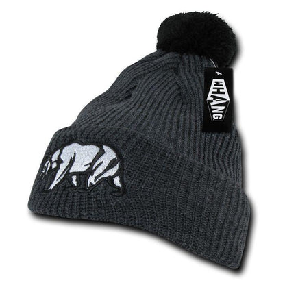 Whang California Republic Cali Bear Cuff Pom Rasta Warm Winter Beanies Hats Caps-Heather Charcoal-