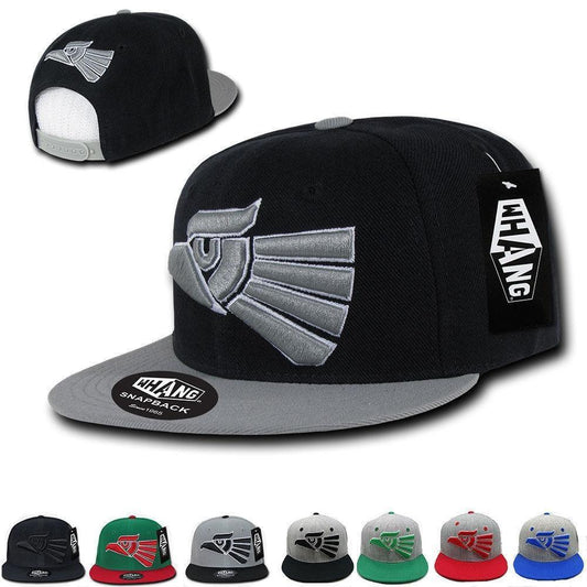 Whang Graphic Snapbacks Mexico Mexican Eagle 6 Panel Flat Bill Hats Caps-Black/Grey-