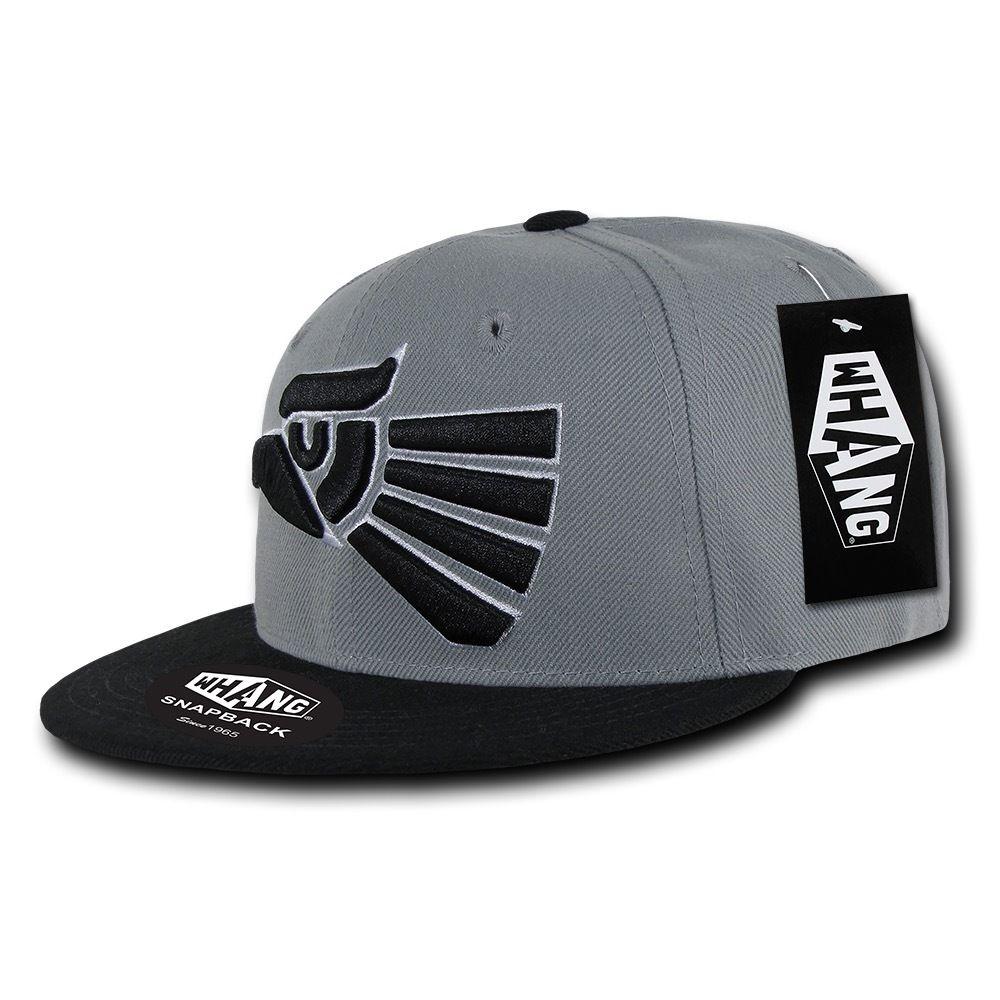 Whang Graphic Snapbacks Mexico Mexican Eagle 6 Panel Flat Bill Hats Caps-Black/Grey-