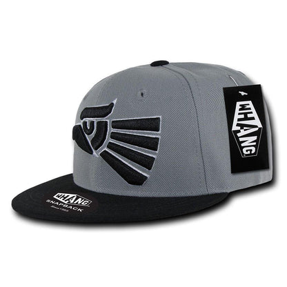 Whang Graphic Snapbacks Mexico Mexican Eagle 6 Panel Flat Bill Hats Caps-Black/Grey-
