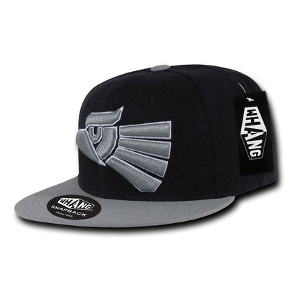 Whang Graphic Snapbacks Mexico Mexican Eagle 6 Panel Flat Bill Hats Caps-Black/Grey-