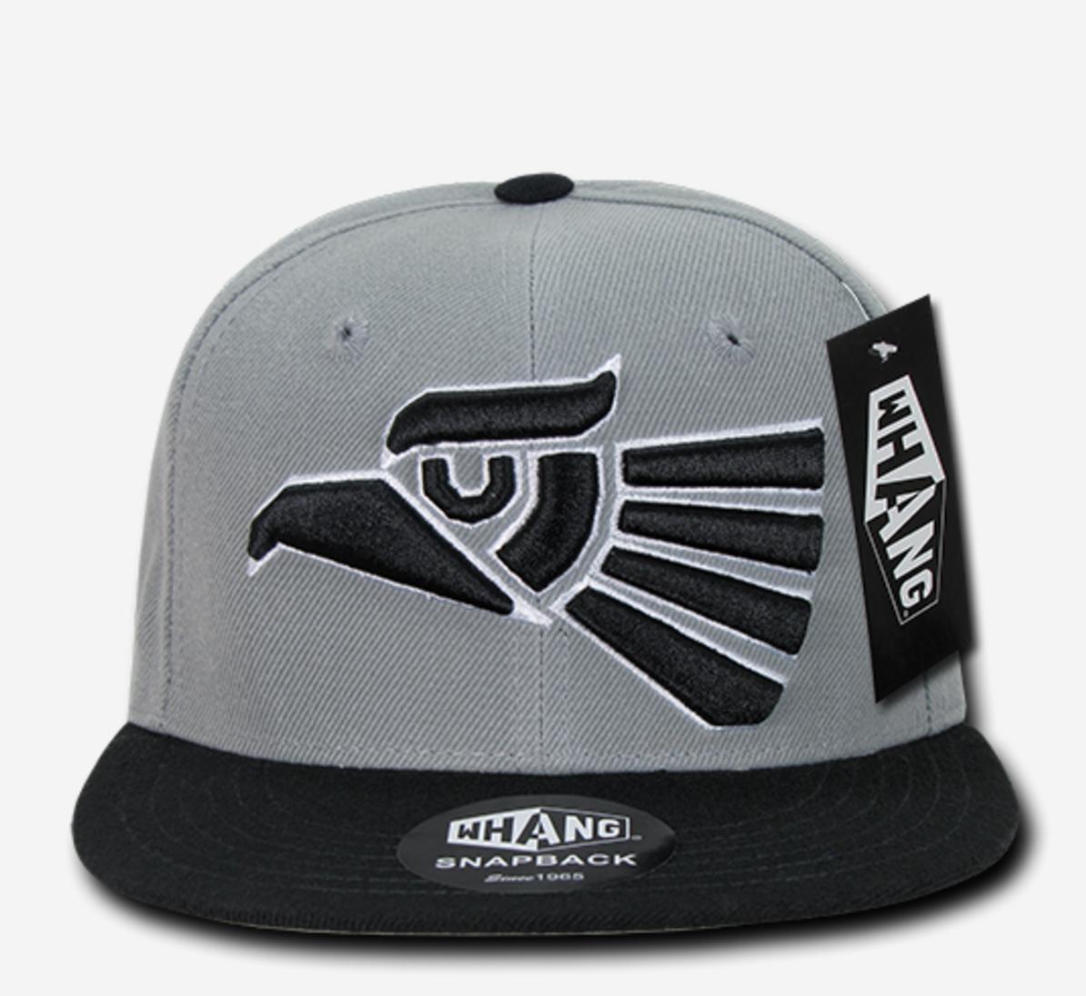 Whang Graphic Snapbacks Mexico Mexican Eagle 6 Panel Flat Bill Hats Caps-Heather Grey/Black-