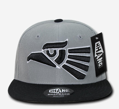 Whang Graphic Snapbacks Mexico Mexican Eagle 6 Panel Flat Bill Hats Caps-Heather Grey/Black-